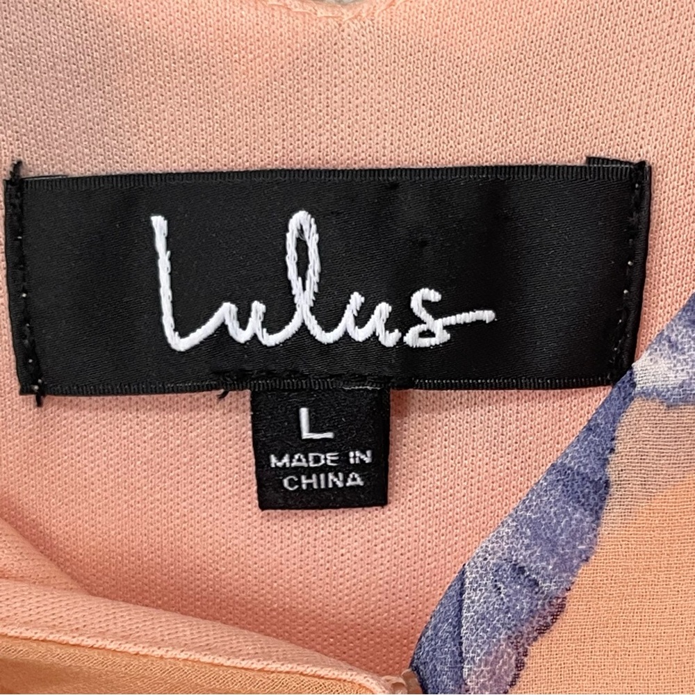 LULU's Heart's Delight Peach Floral Print Cold-Shoulder Wrap Dress L - Picture 6 of 7